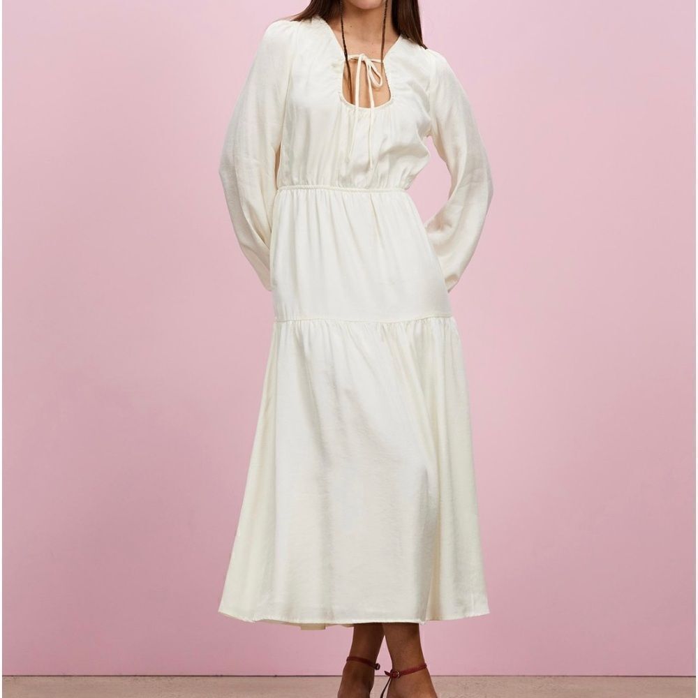 Topshop Ivory tiered ruffle midi dress in ivory size 8 NWT